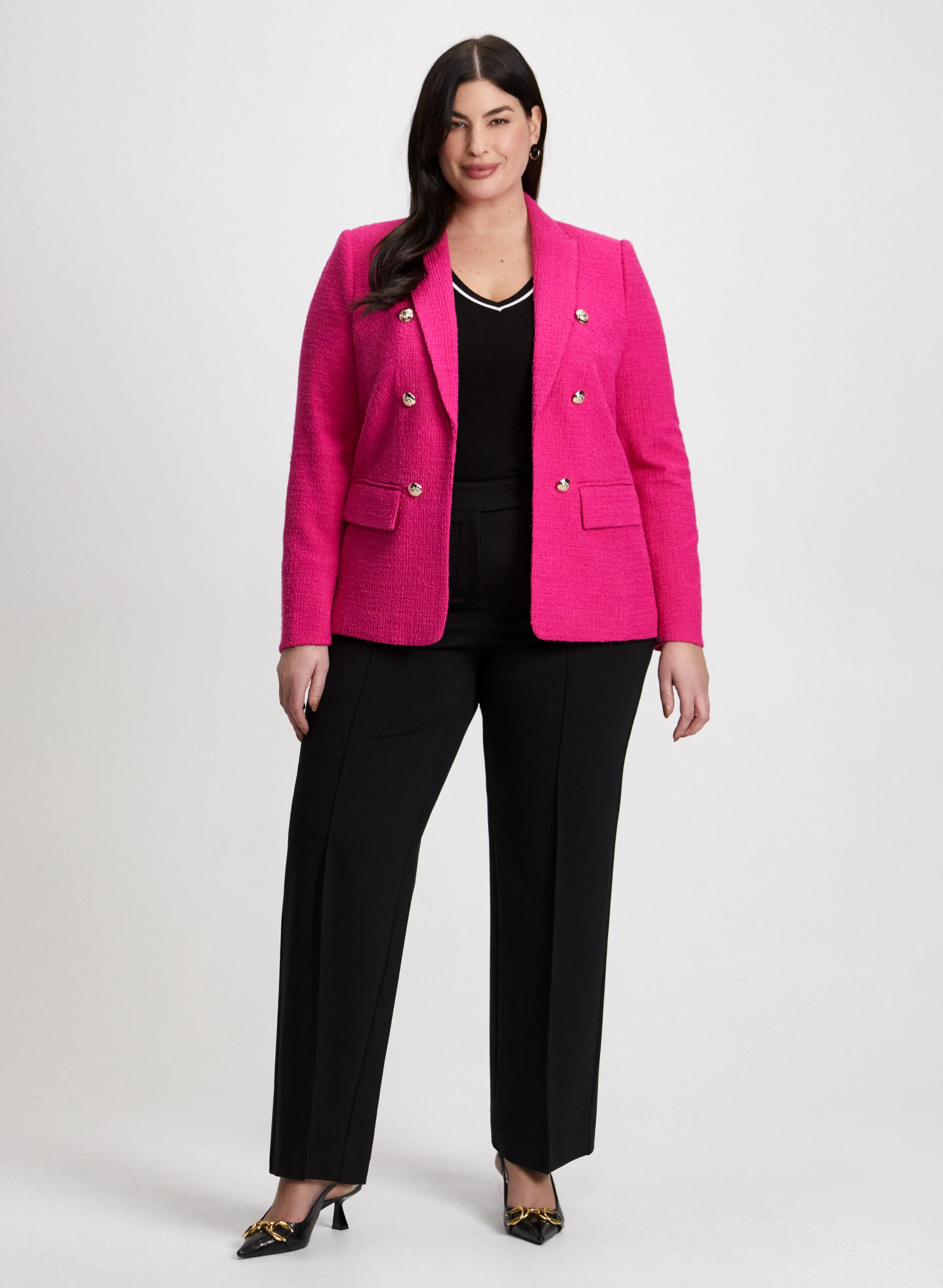 Button Detail Bouclé Blazer & Modern Fit Wide Leg Pants