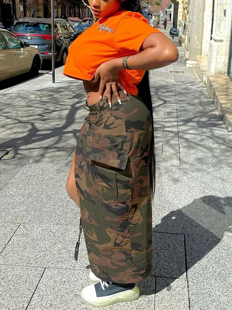 Camo Side Slit Bandage Skirt