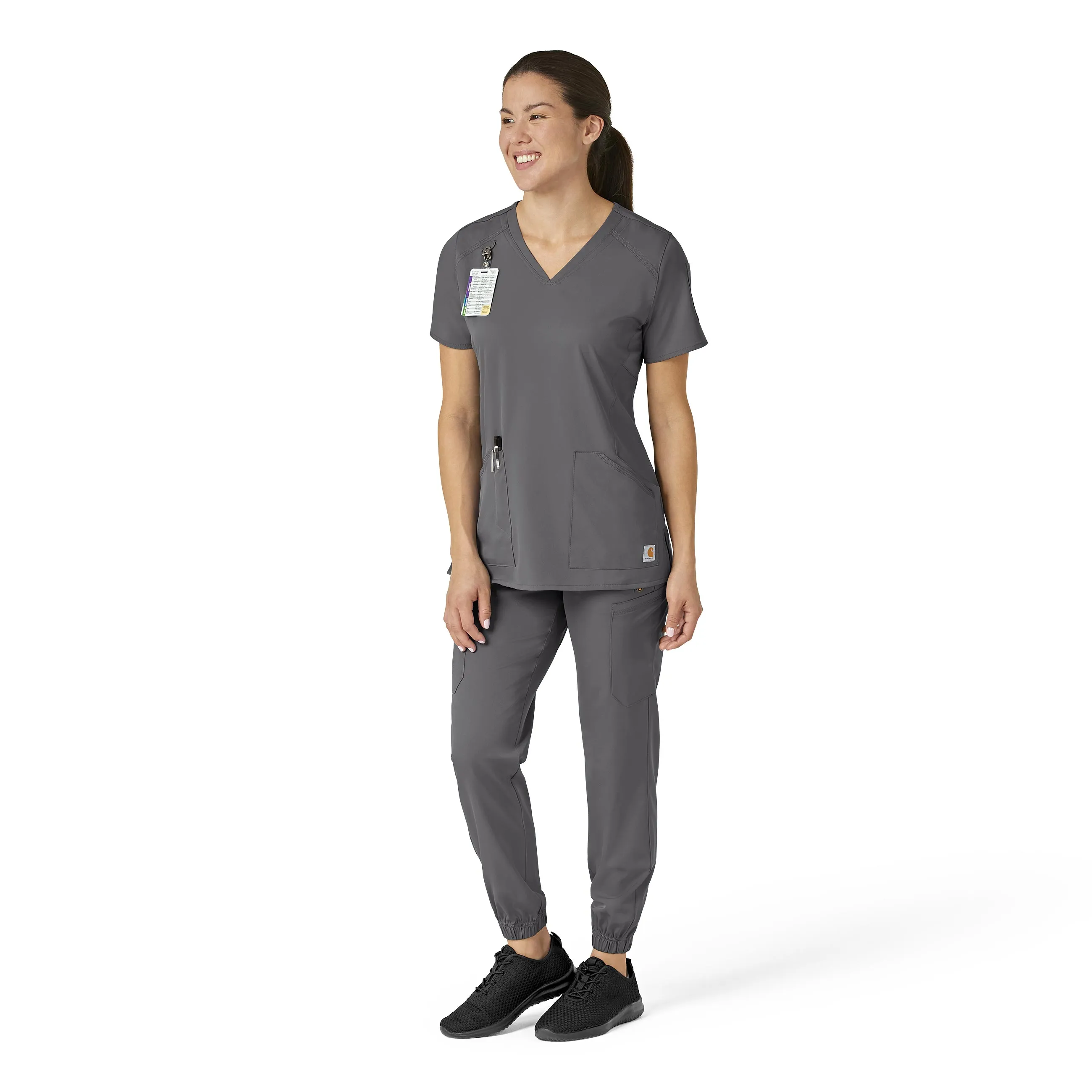 Carhartt Force Liberty Women's Multi-Pocket V-Neck Scrub Top - Pewter