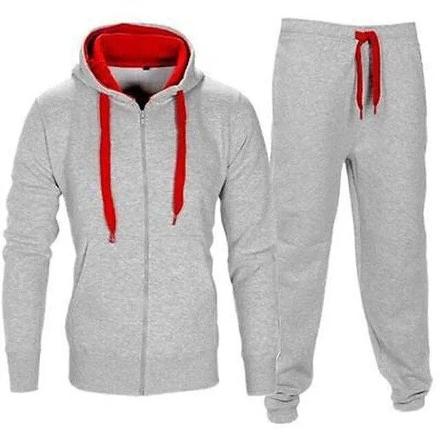 Casual Solid Tracksuit Zipper Hooded Sweatshirt Jacket with Sweatpants Men's Tracksuit