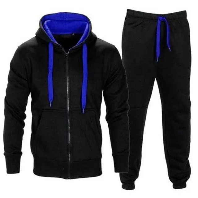 Casual Solid Tracksuit Zipper Hooded Sweatshirt Jacket with Sweatpants Men's Tracksuit