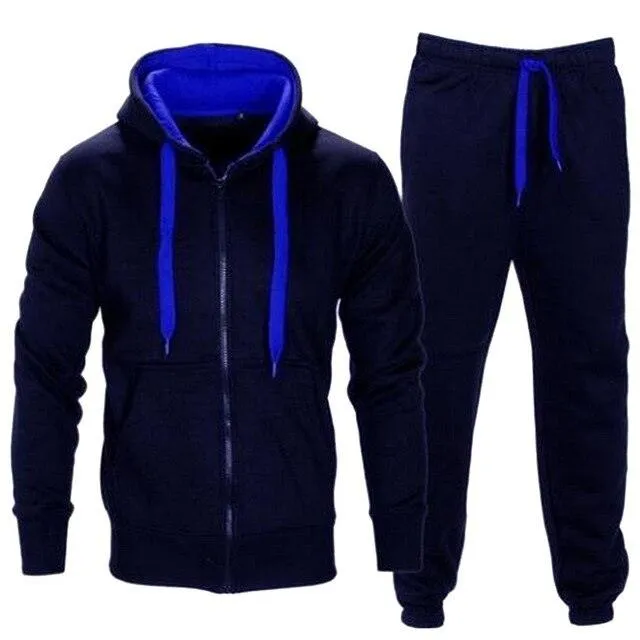 Casual Solid Tracksuit Zipper Hooded Sweatshirt Jacket with Sweatpants Men's Tracksuit