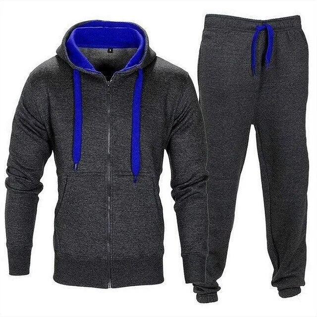 Casual Solid Tracksuit Zipper Hooded Sweatshirt Jacket with Sweatpants Men's Tracksuit