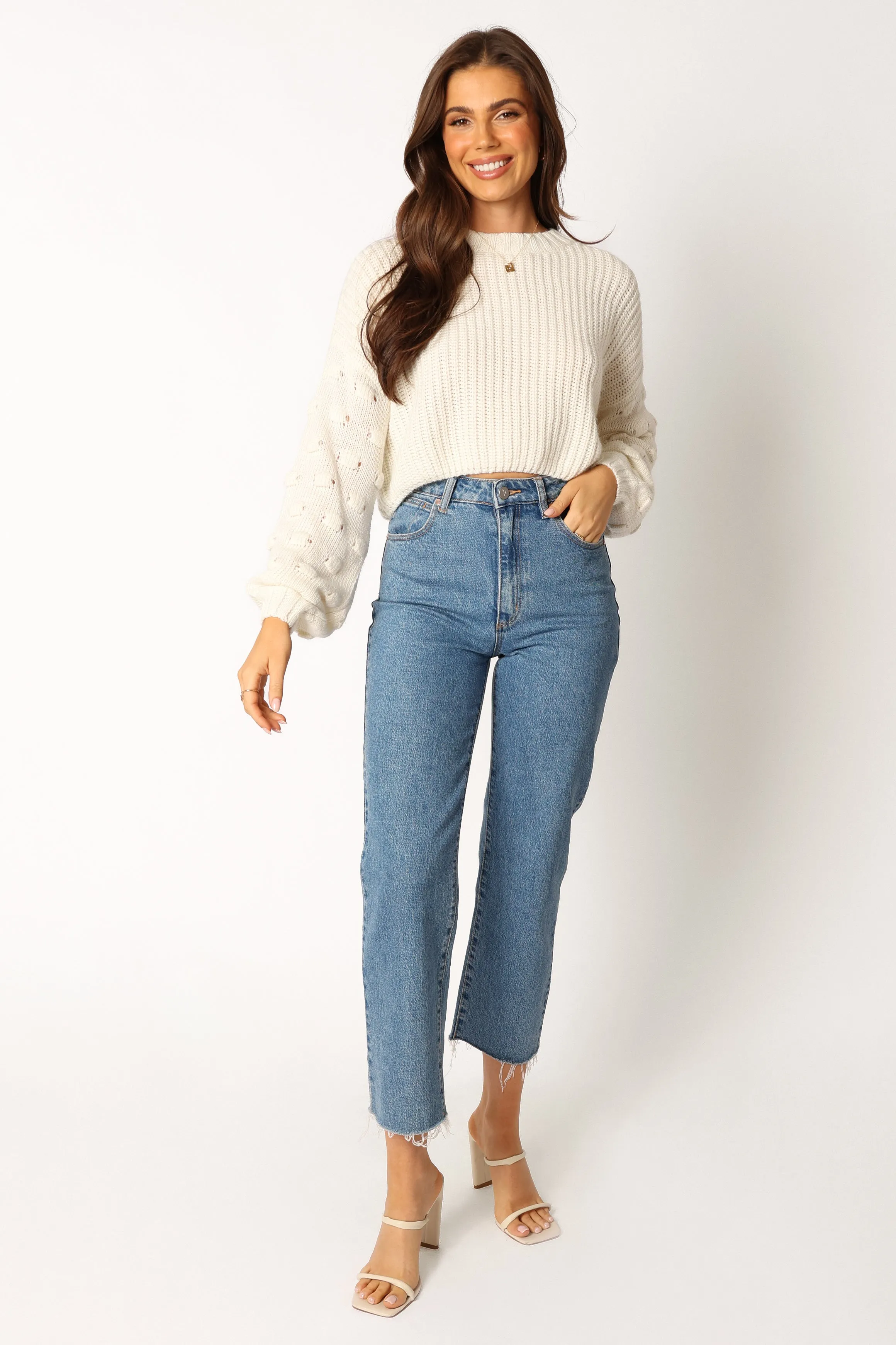 Catalina Polka Dot Texture Knit Sweater - Ivory