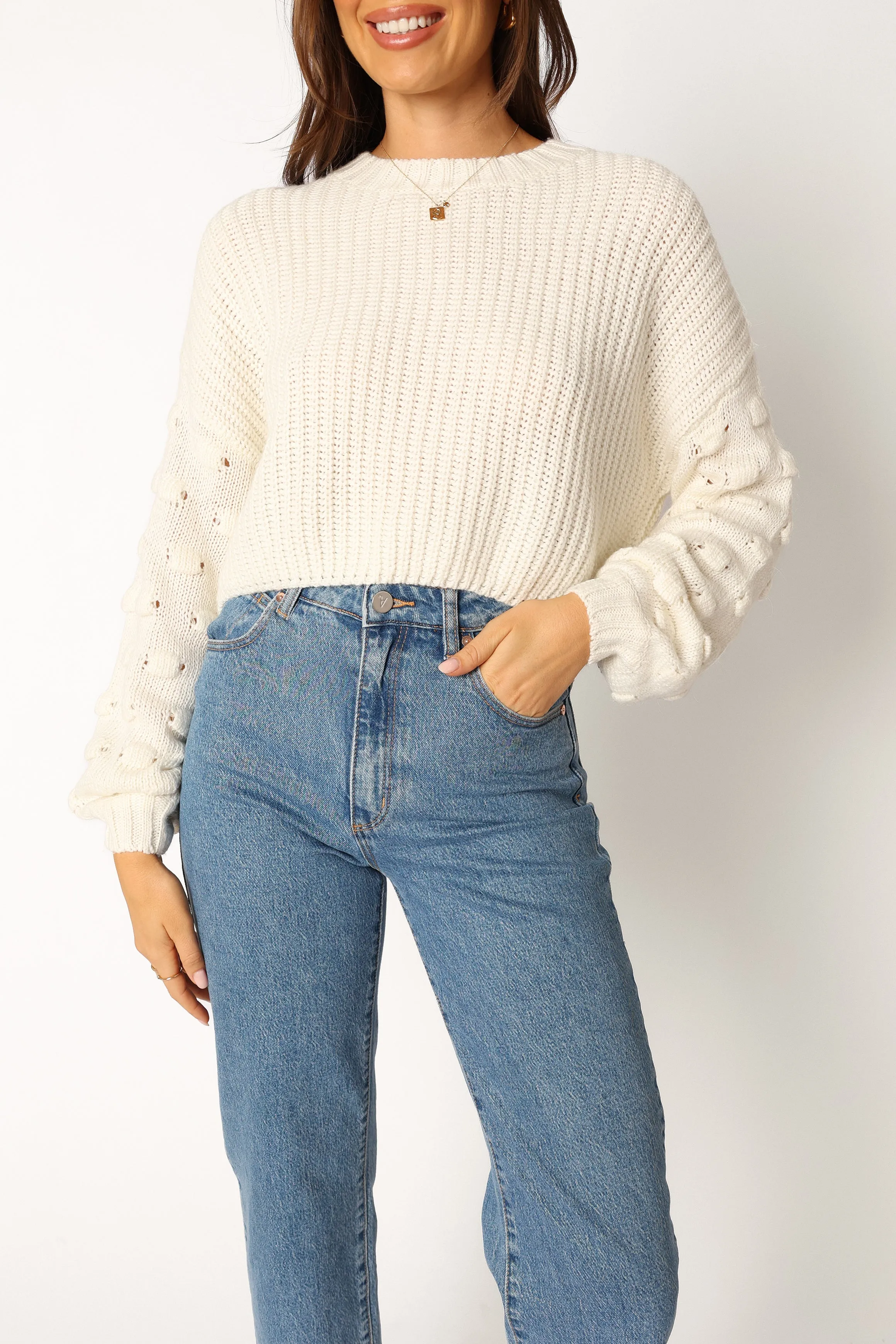 Catalina Polka Dot Texture Knit Sweater - Ivory