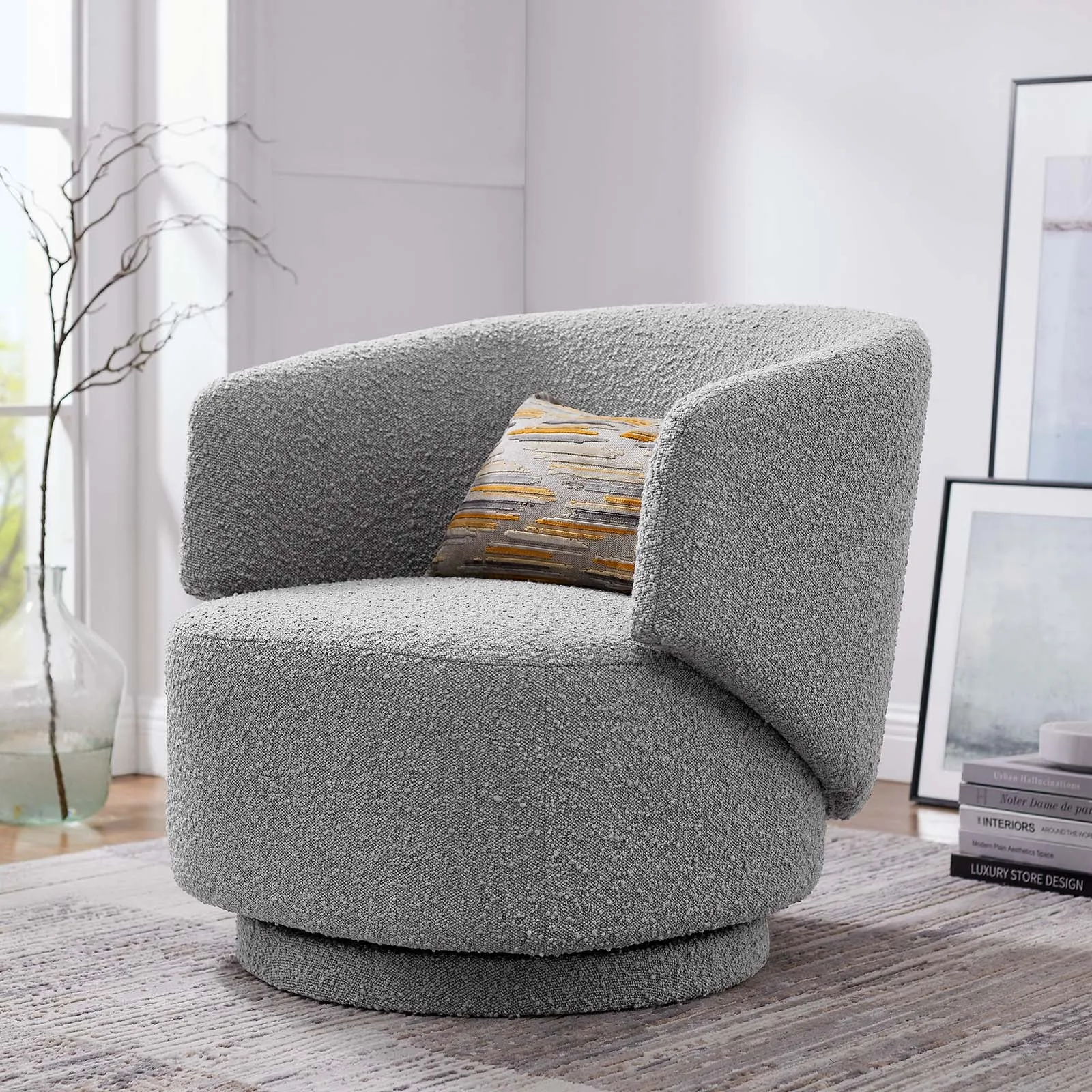 Celestia Boucle Fabric Fabric and Wood Swivel Chair by Modway