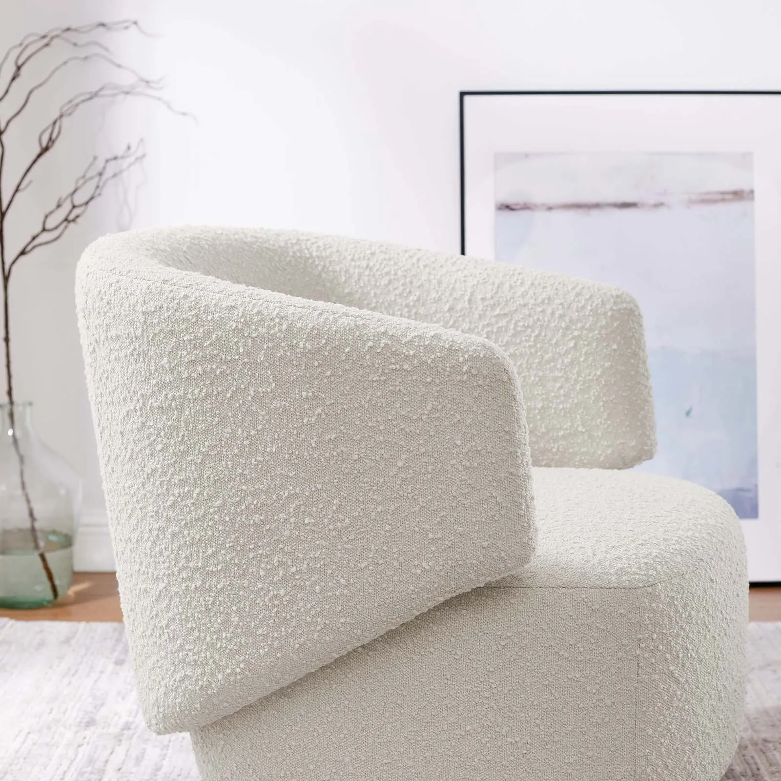 Celestia Boucle Fabric Fabric and Wood Swivel Chair by Modway