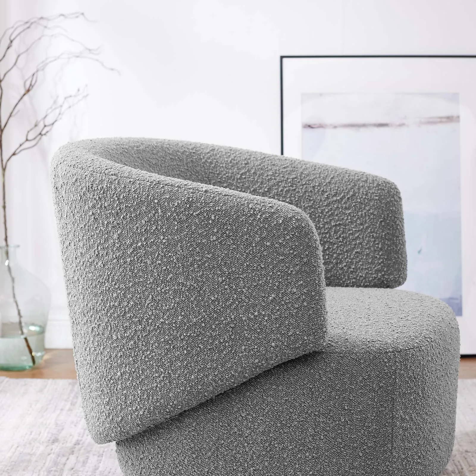 Celestia Boucle Fabric Fabric and Wood Swivel Chair by Modway