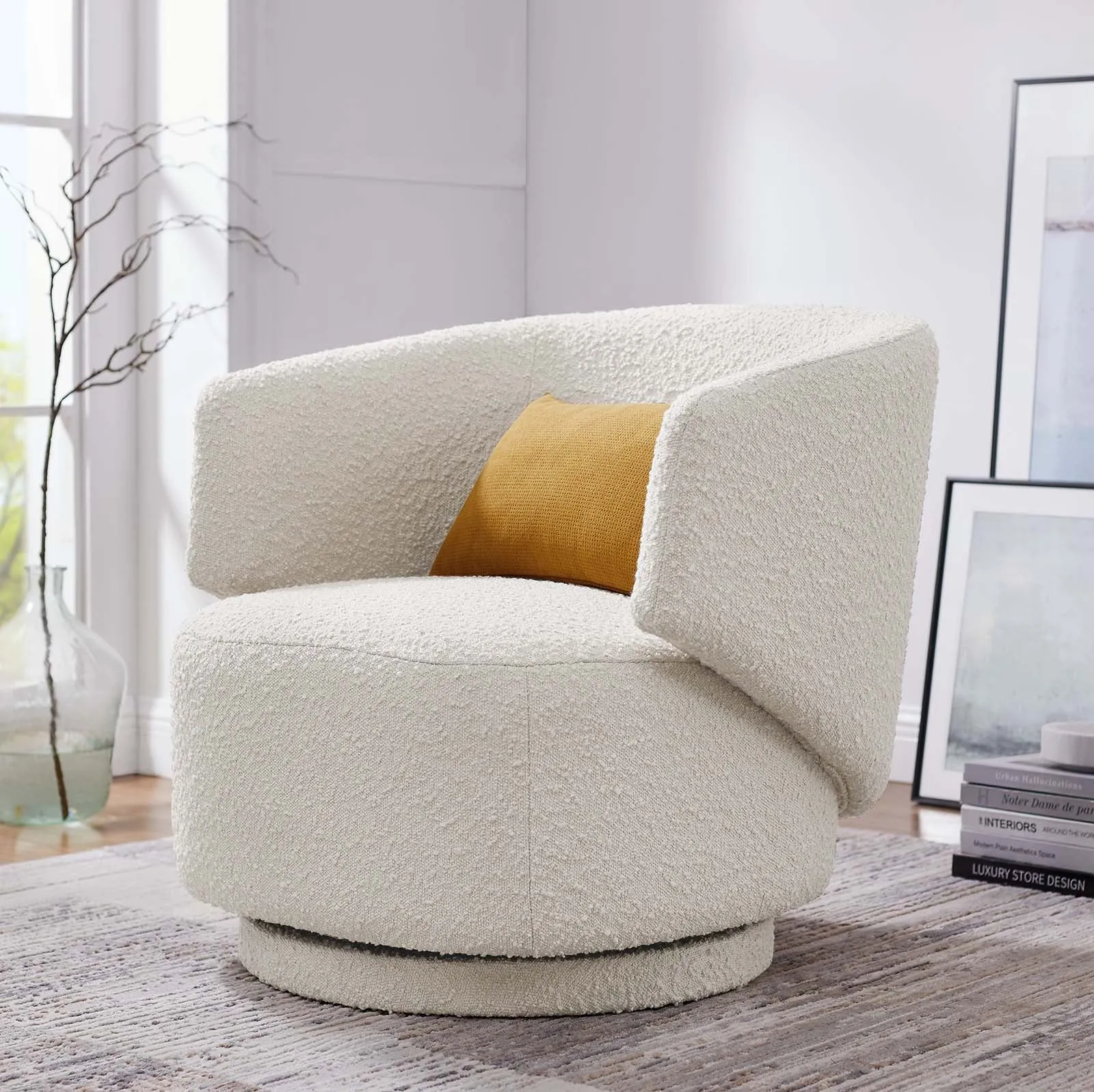 Celestia Boucle Fabric Fabric and Wood Swivel Chair by Modway