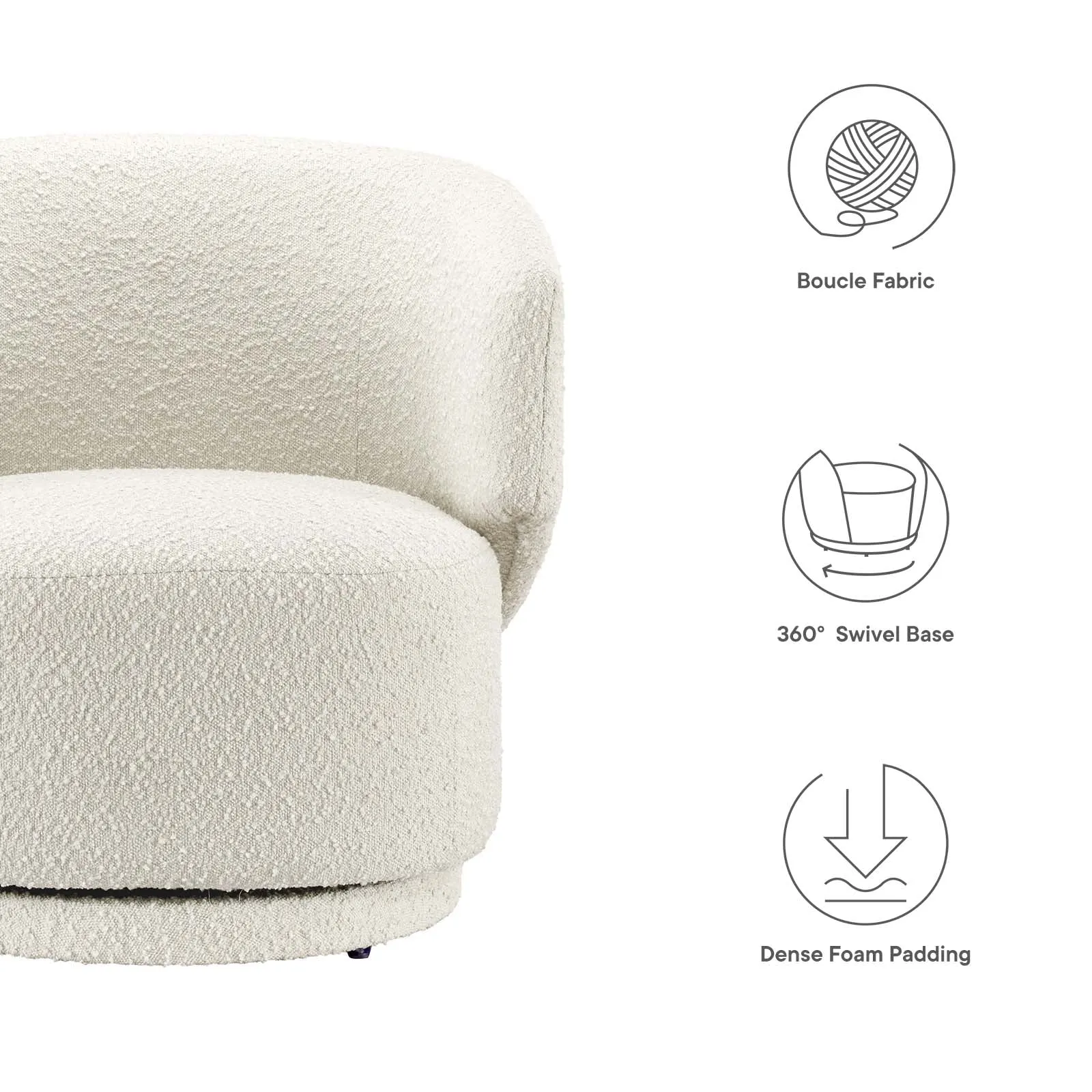 Celestia Boucle Fabric Fabric and Wood Swivel Chair by Modway