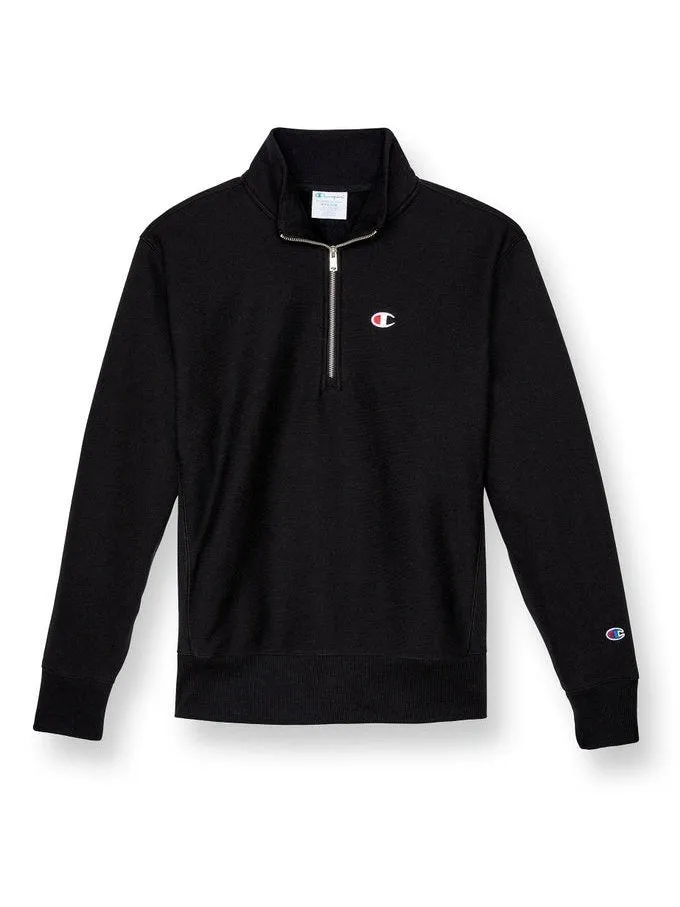 Champion Men's Reverse Weave Quarter Zip Embroidered C Logo Sweatshirt Black S6873 549967 003