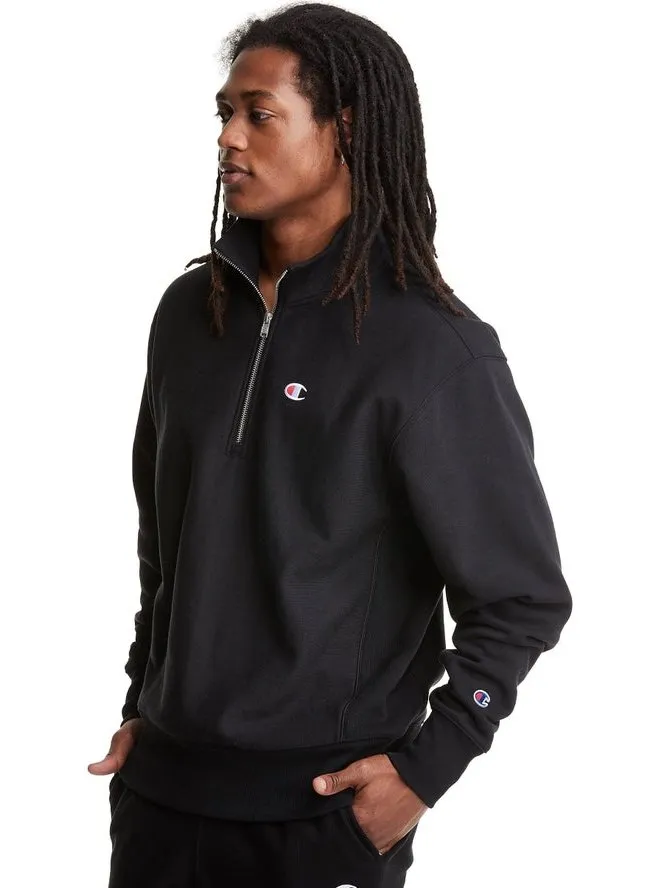 Champion Men's Reverse Weave Quarter Zip Embroidered C Logo Sweatshirt Black S6873 549967 003