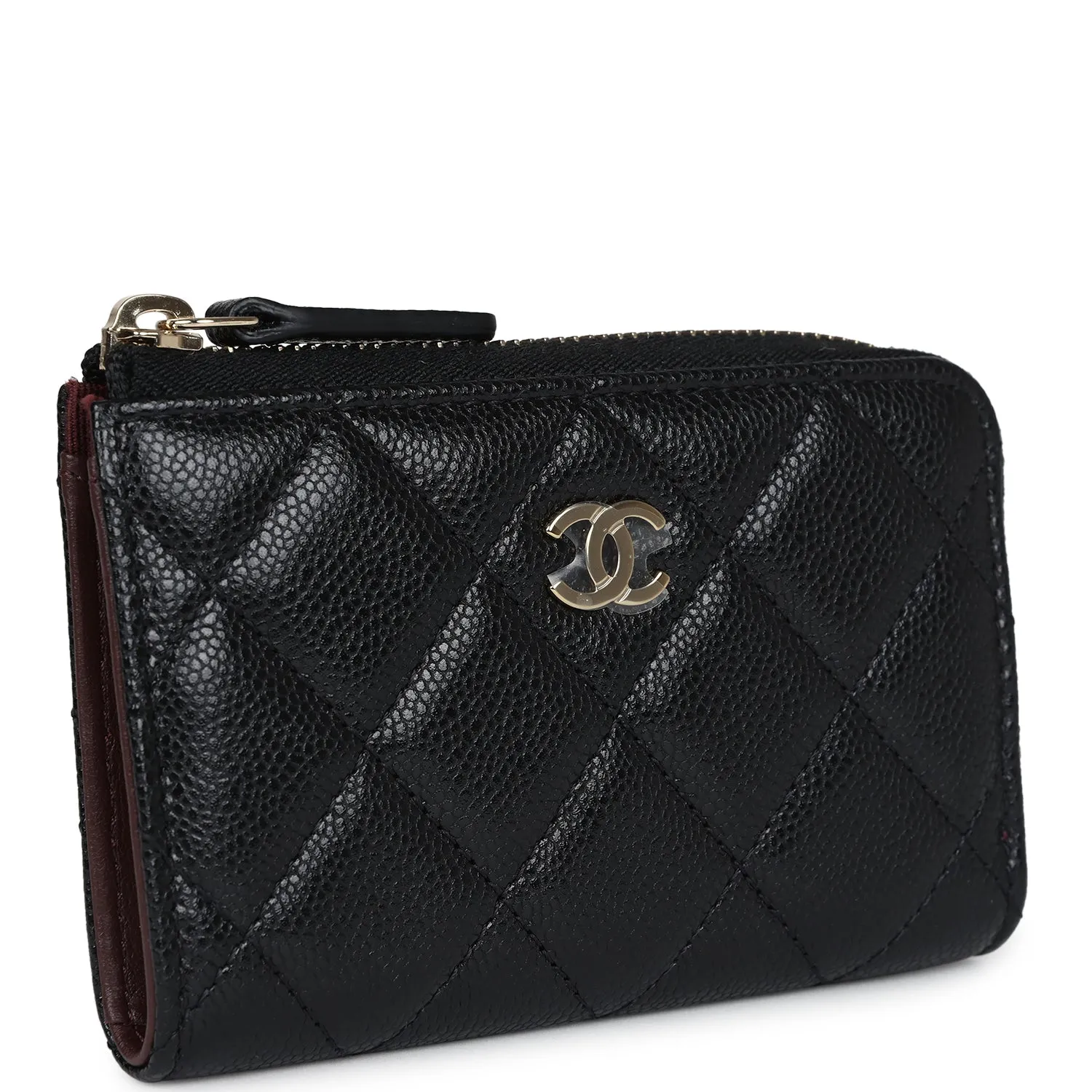 Chanel Classic Zipped Key Holder Case Black Caviar Light Gold Hardware