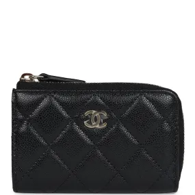 Chanel Classic Zipped Key Holder Case Black Caviar Light Gold Hardware