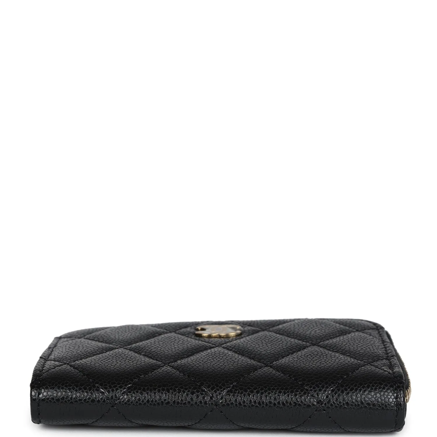 Chanel Classic Zipped Key Holder Case Black Caviar Light Gold Hardware