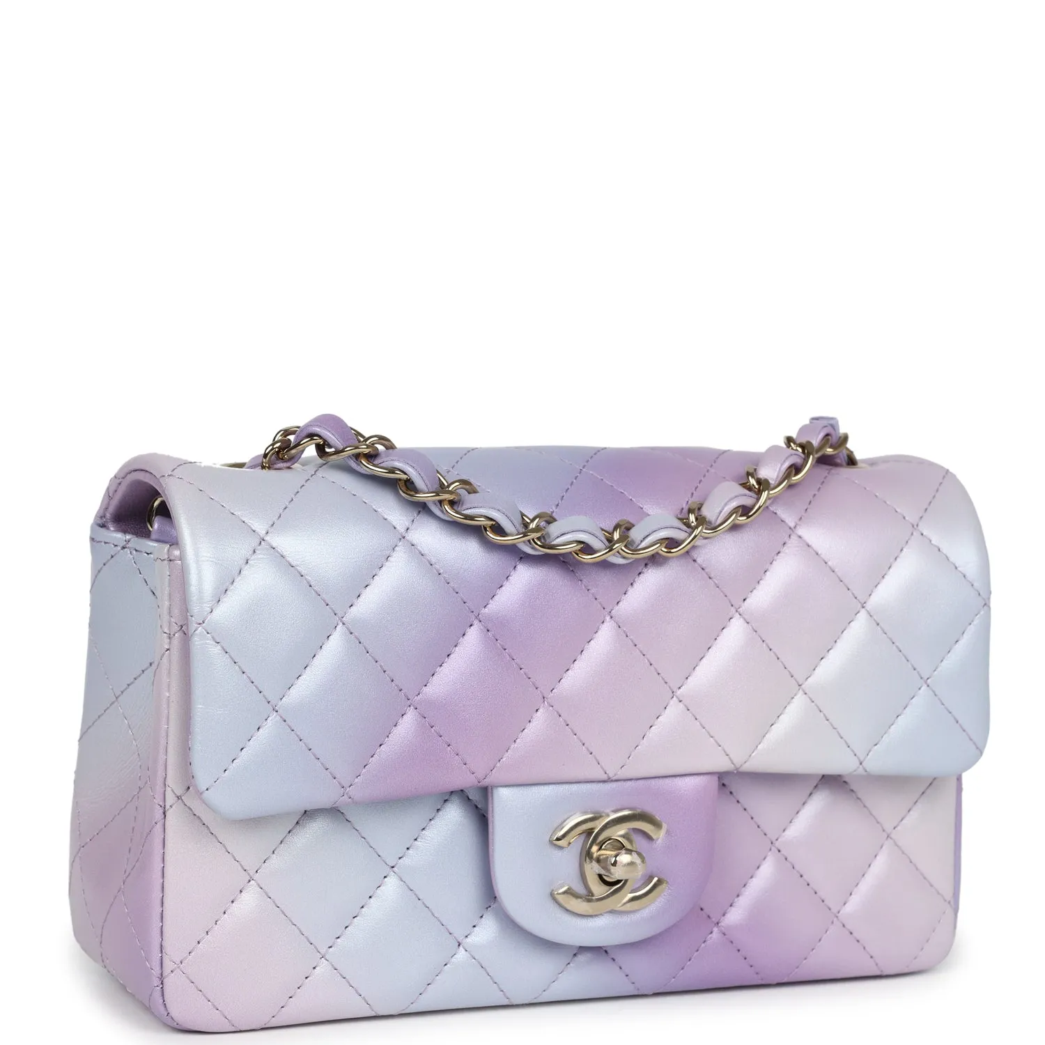 Chanel Mini Rectangular Flap Bag Purple Ombre Lambskin Light Gold Hardware