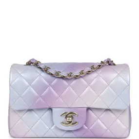 Chanel Mini Rectangular Flap Bag Purple Ombre Lambskin Light Gold Hardware