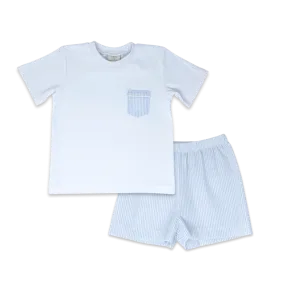 Charlie Short Set | Blue Seersucker (2T)