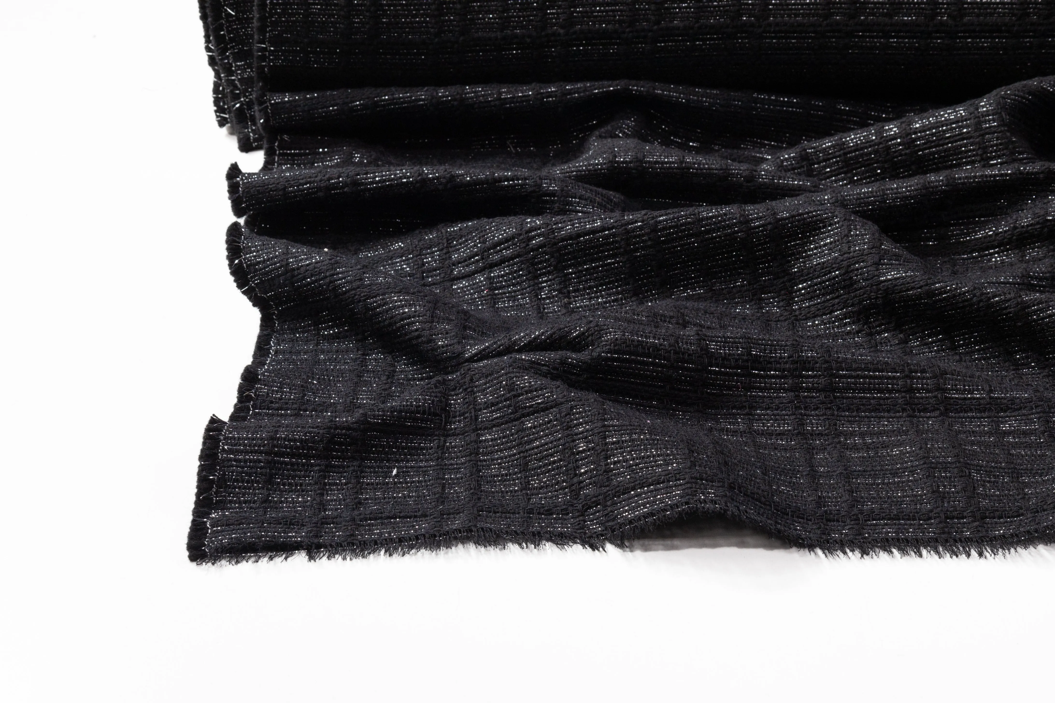 Checked Metallic Italian Wool Blend Tweed Coating - Black / Silver