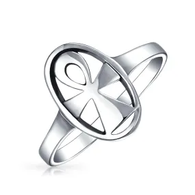 Christian Religious Fleur De Lis Cross Ring Oxidized Sterling Silver