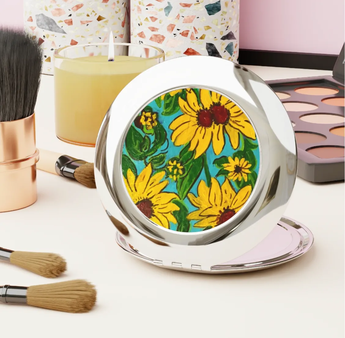 Compact Travel Mirror - Sunflowers