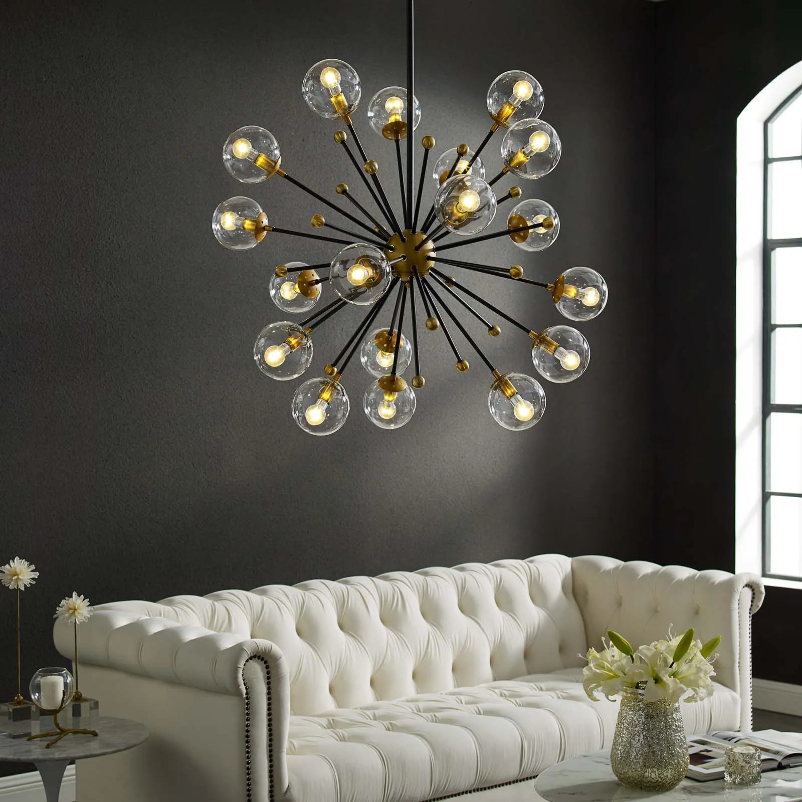 Constellation Clear Glass and Brass Ceiling Light Pendant Chandelier