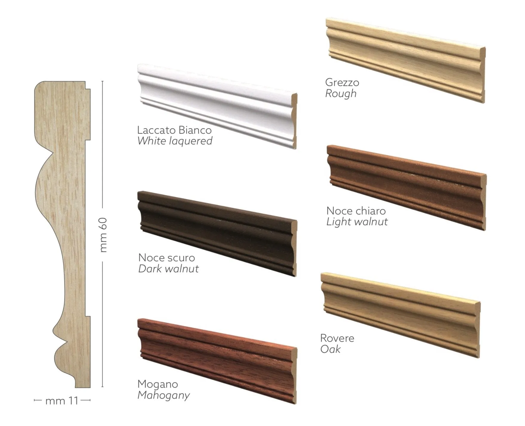 Coprifilo Mostrina lista telaio porte e in Legno massello DUCALE 60x11