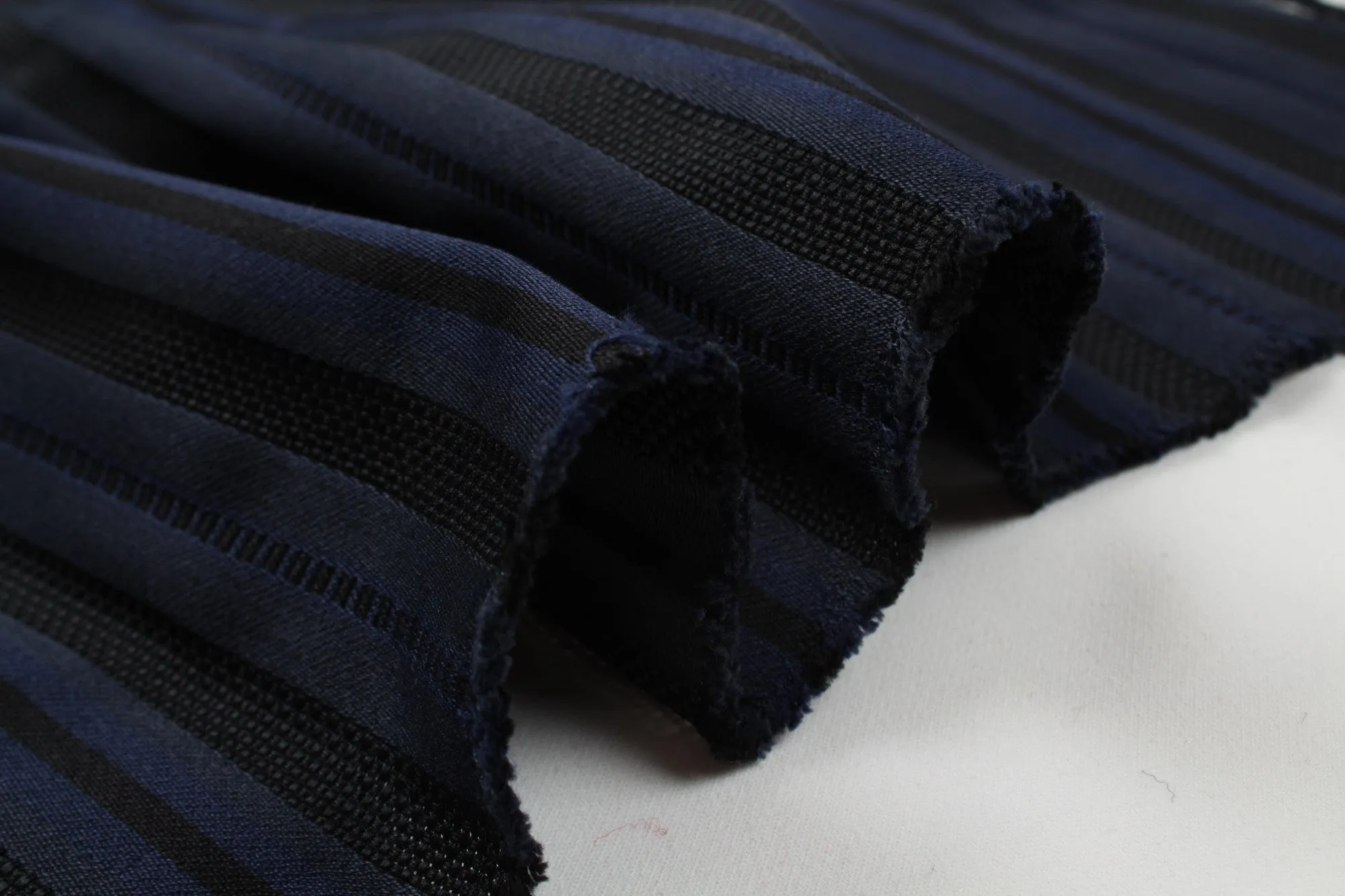 Cotton Blend Jacquard Stripes - Mid-Weight - Blue and Black