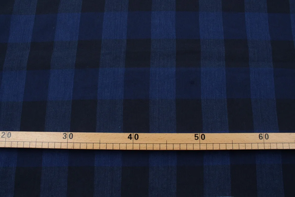 Cotton Linen Checks Canvas - Blue and Black