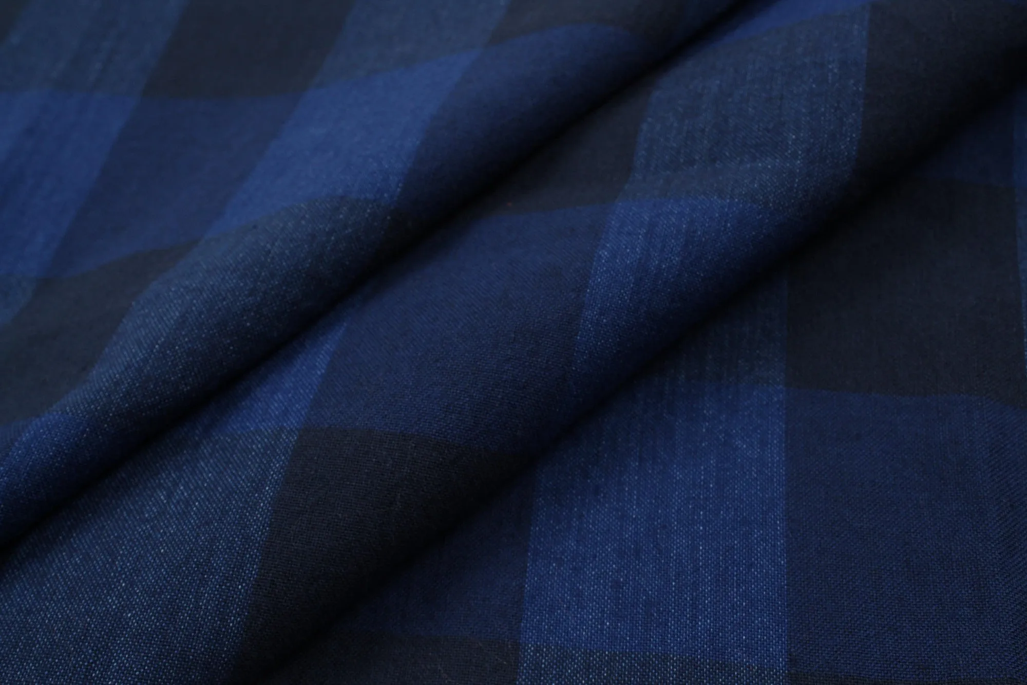 Cotton Linen Checks Canvas - Blue and Black