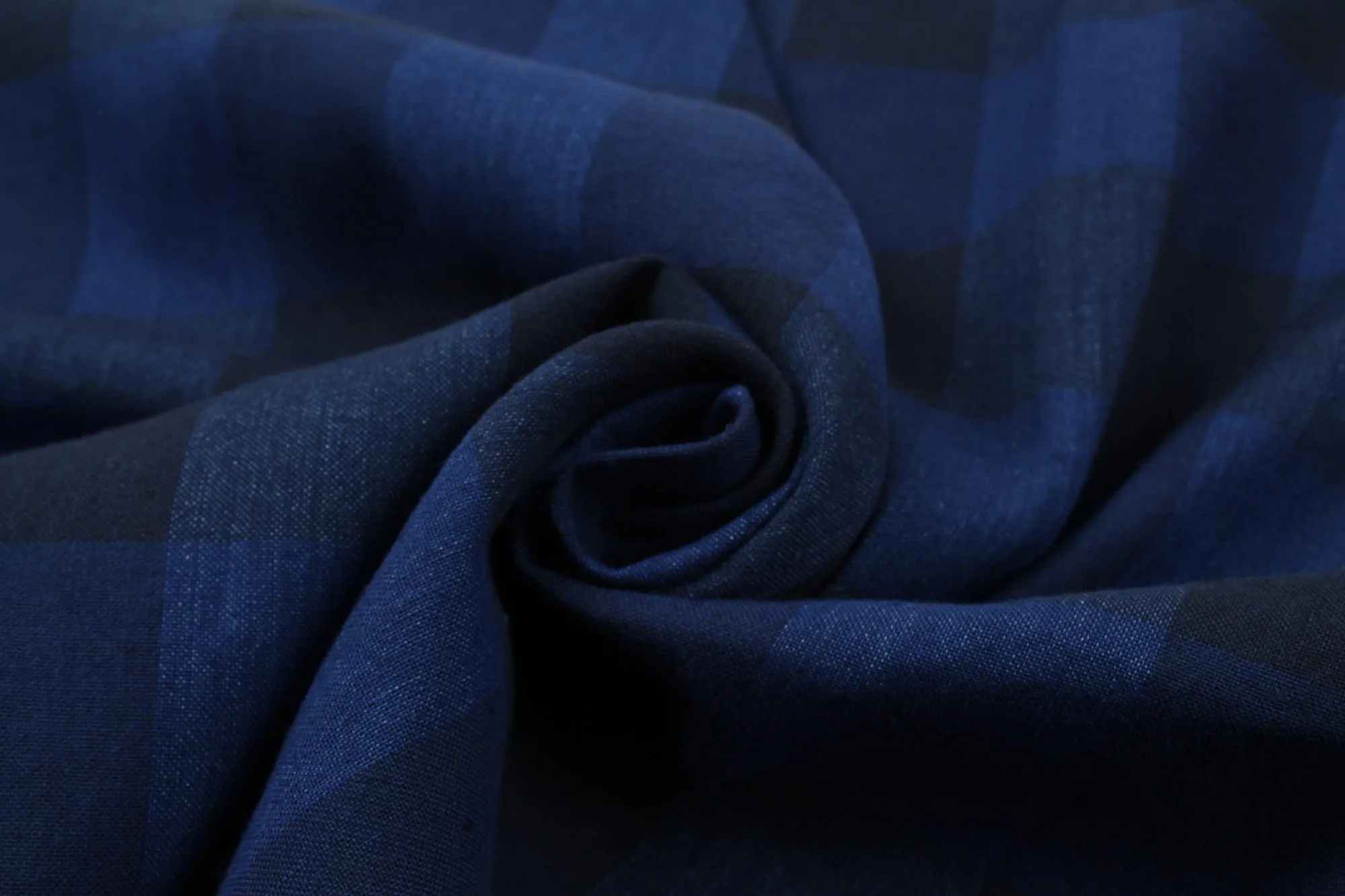 Cotton Linen Checks Canvas - Blue and Black