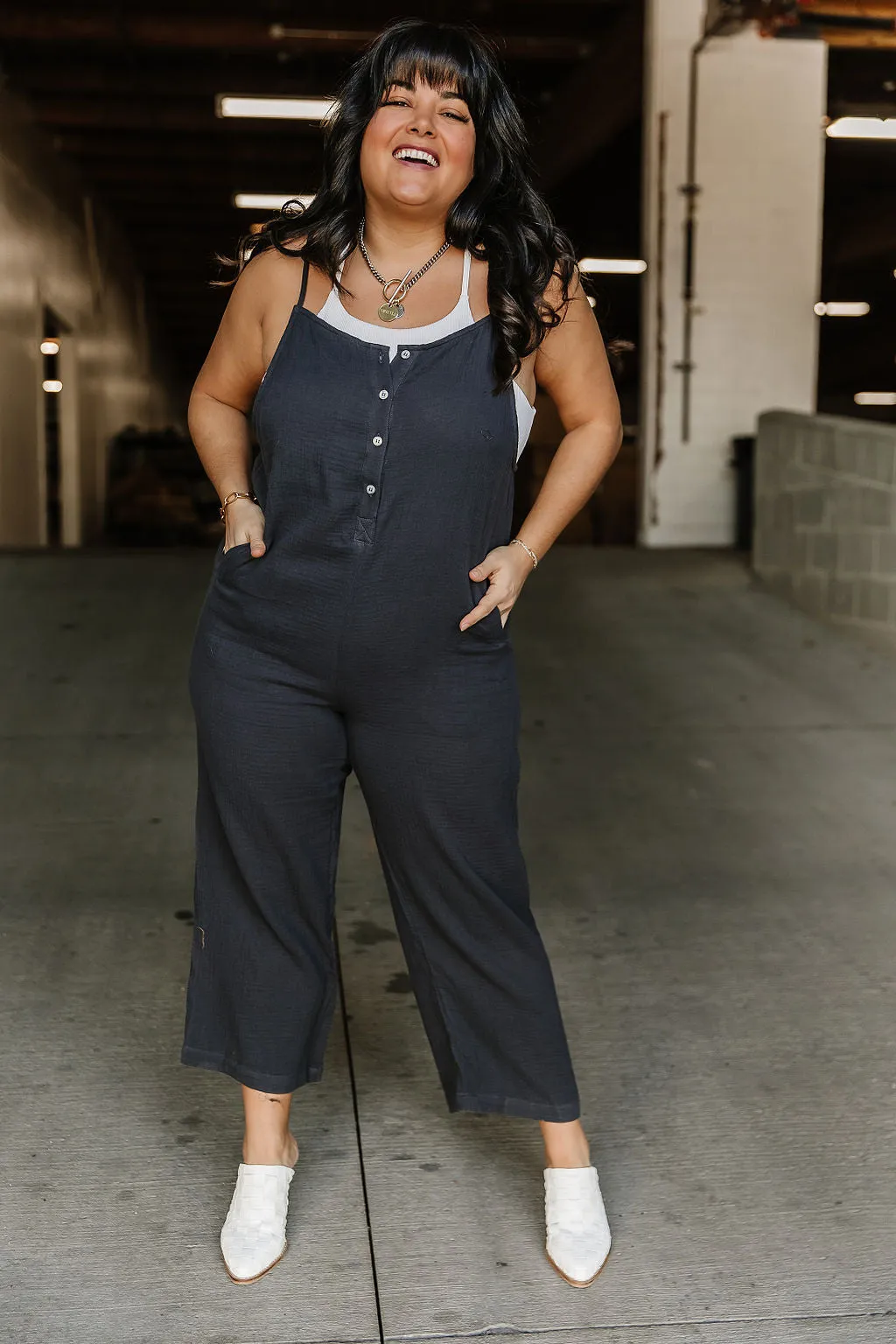 Court Henley Jumpsuit - Charcoal*