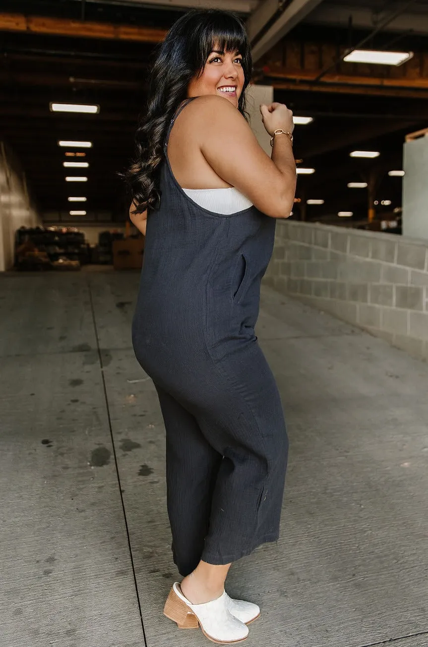 Court Henley Jumpsuit - Charcoal*