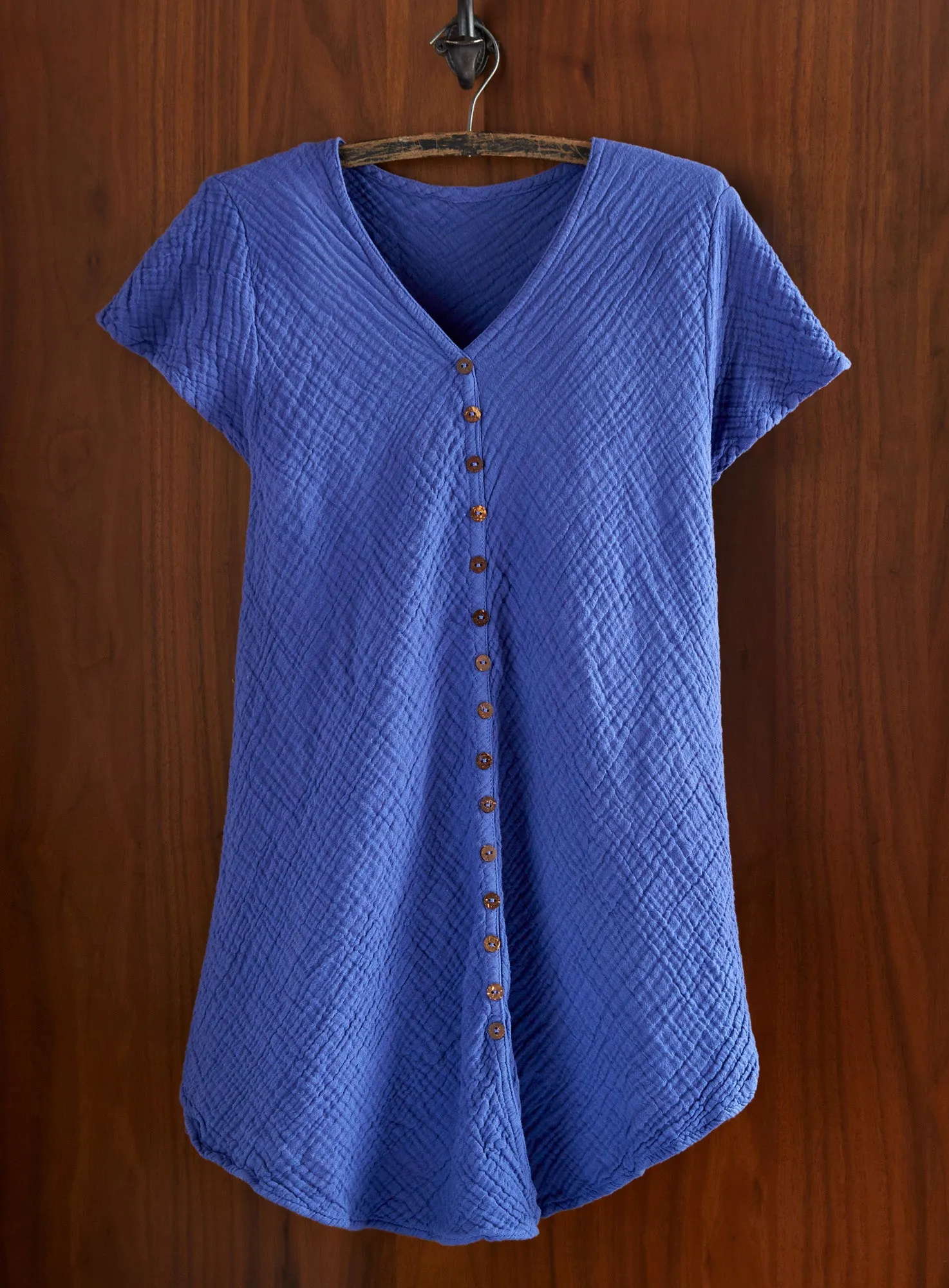 Crinkle Cotton Button-Front Blouse