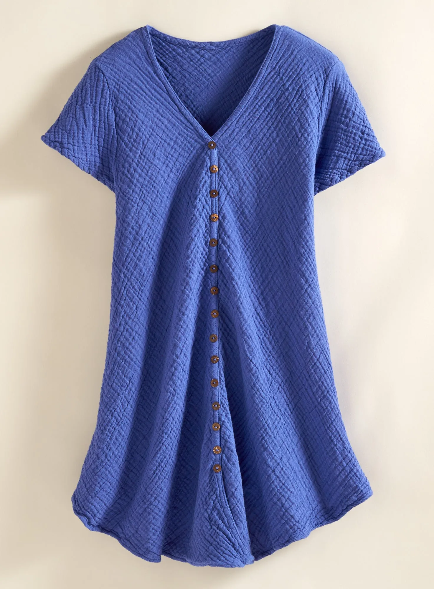 Crinkle Cotton Button-Front Blouse