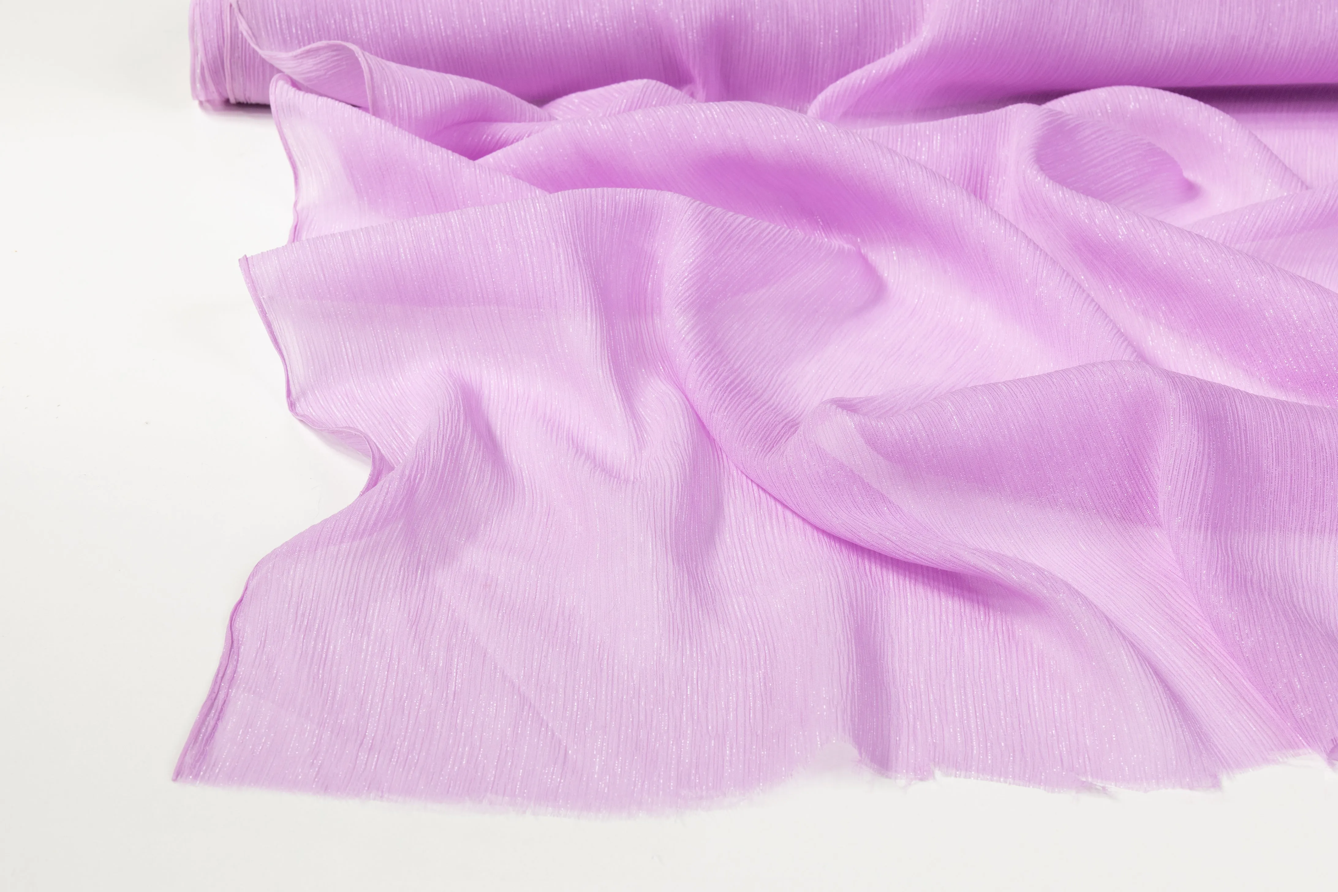 Crinkled Italian Silk Chiffon Lamé - Lavender