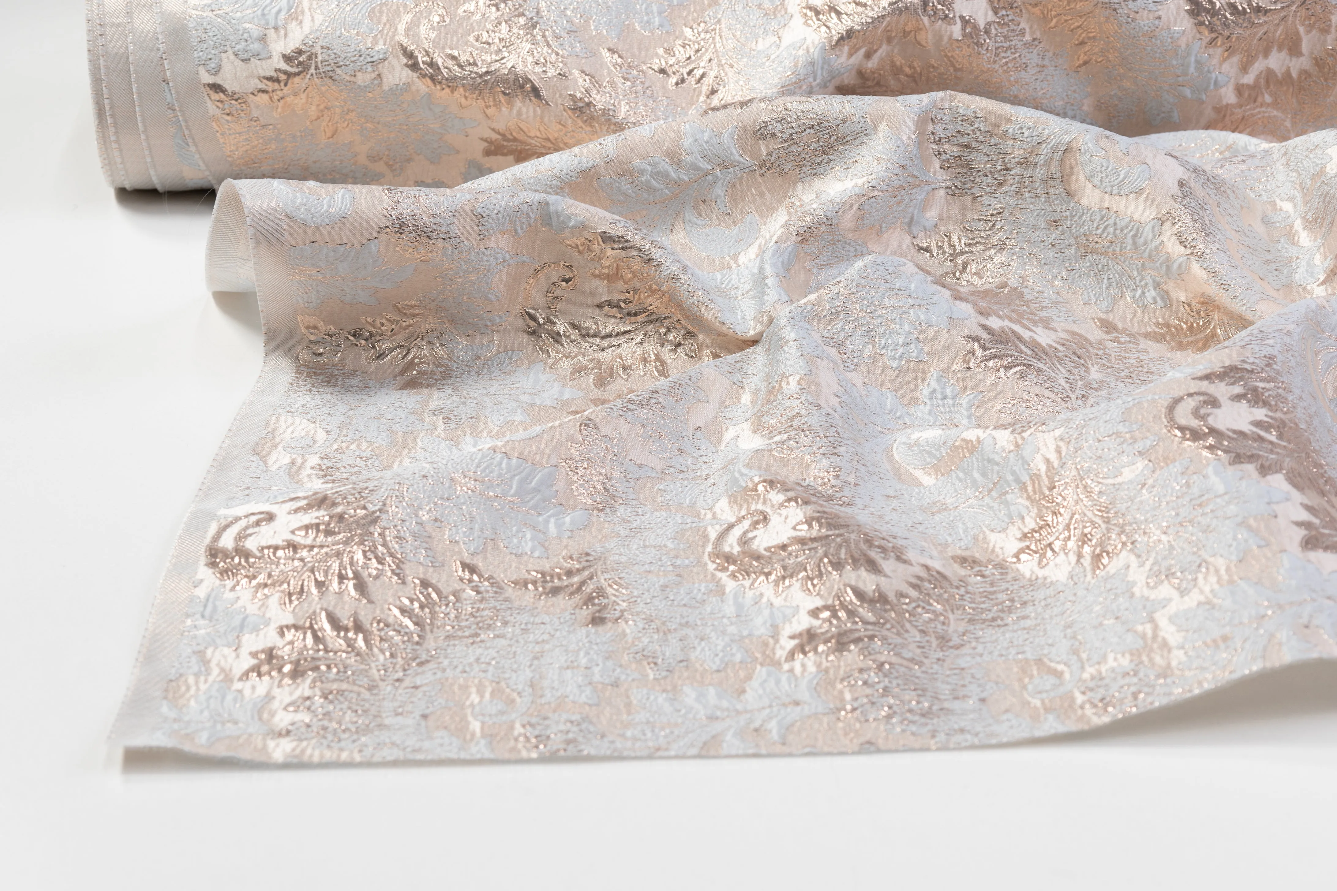 Crushed Metallic Brocade - Blue / Beige