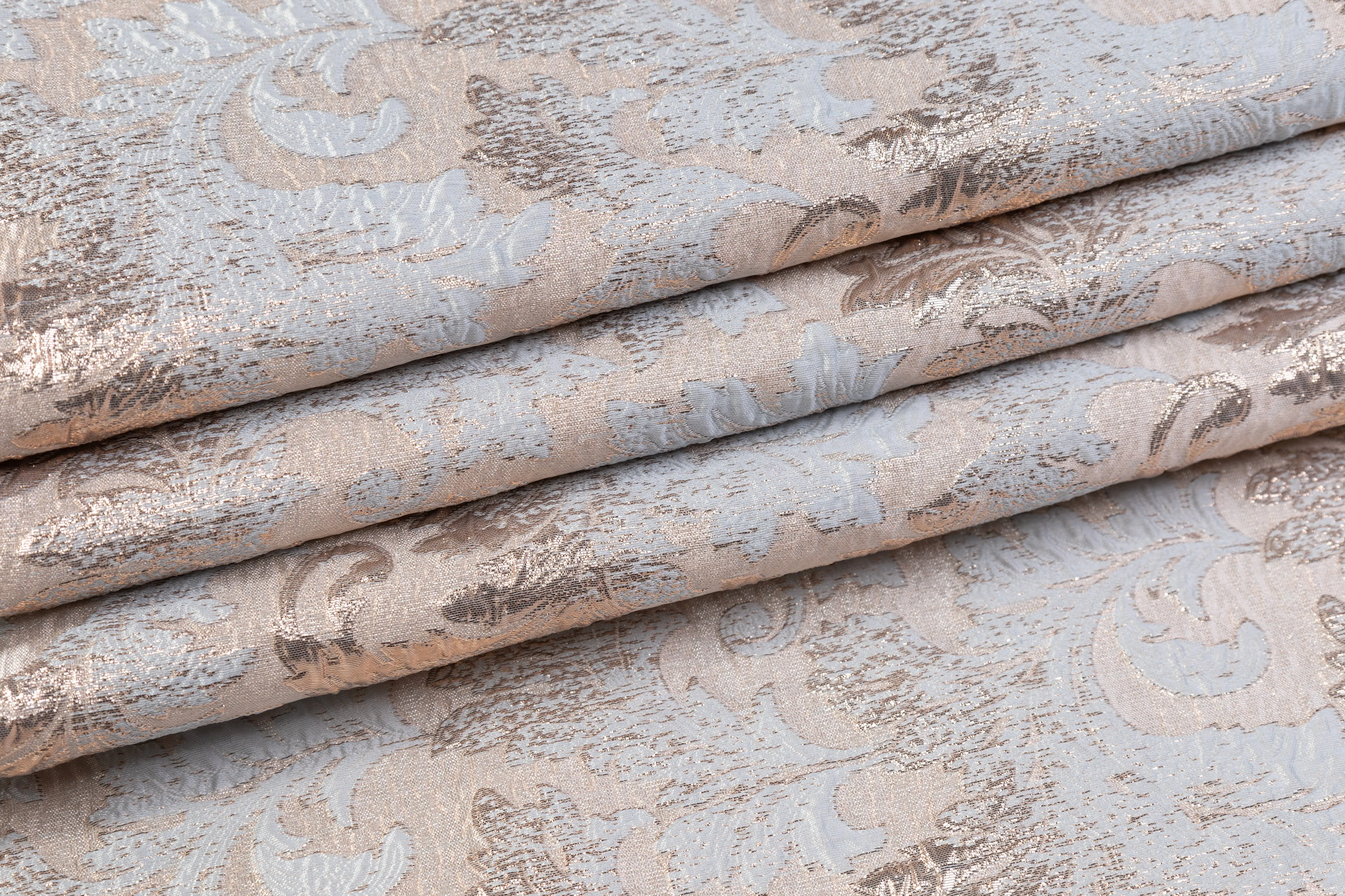 Crushed Metallic Brocade - Blue / Beige