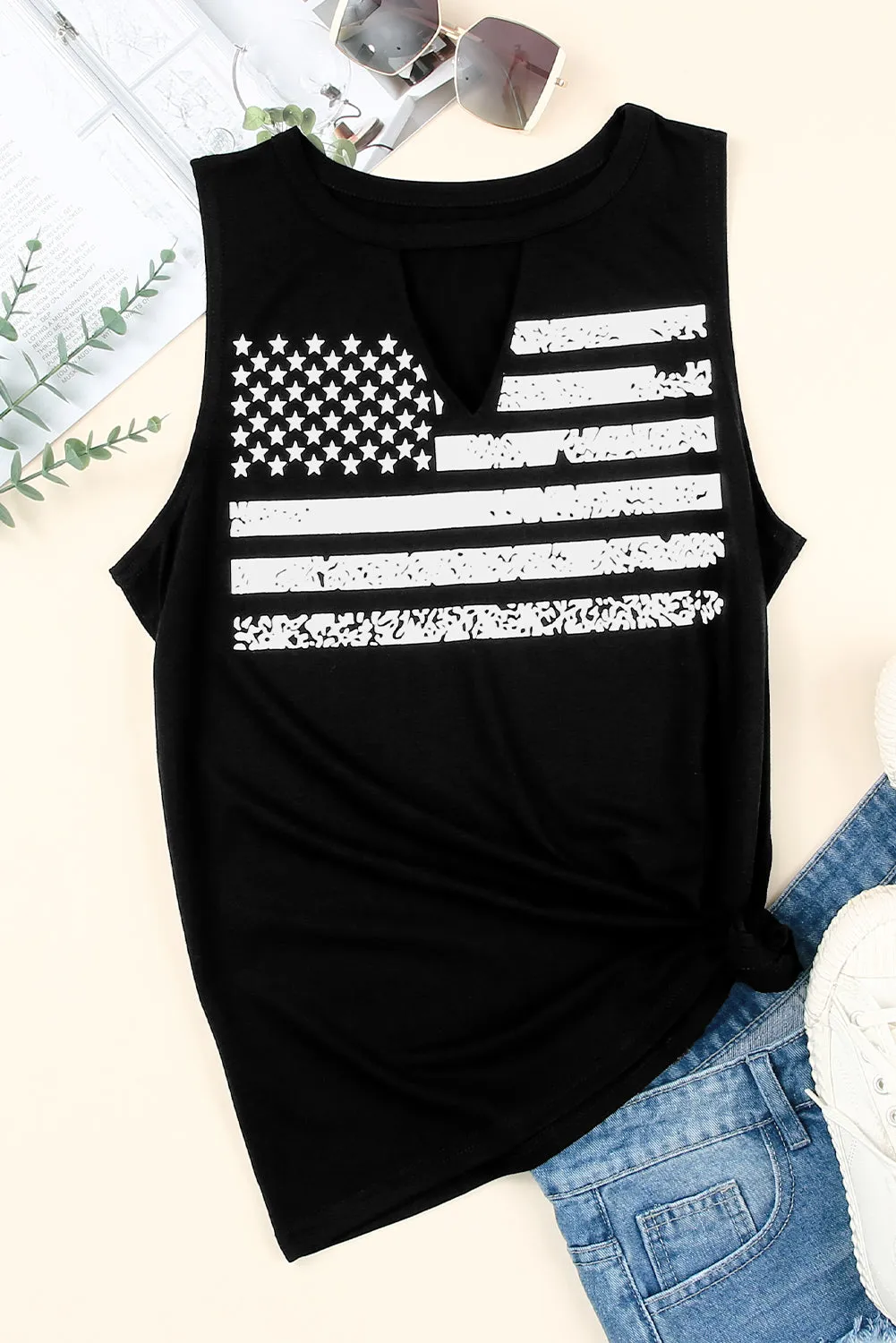 Cutout American Flag Tank Top