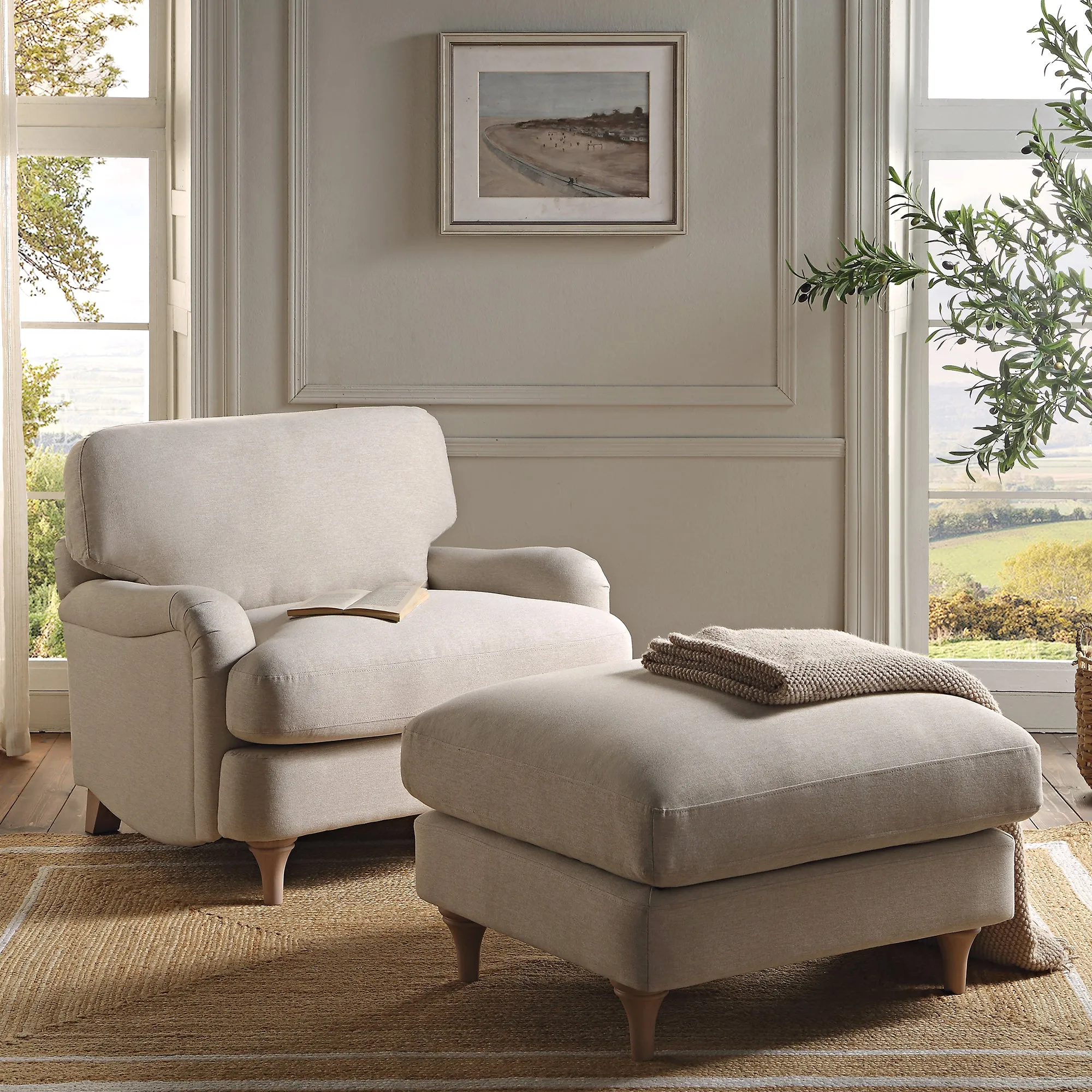 Daphnis Oatmeal Fabric Sofa, Footstool