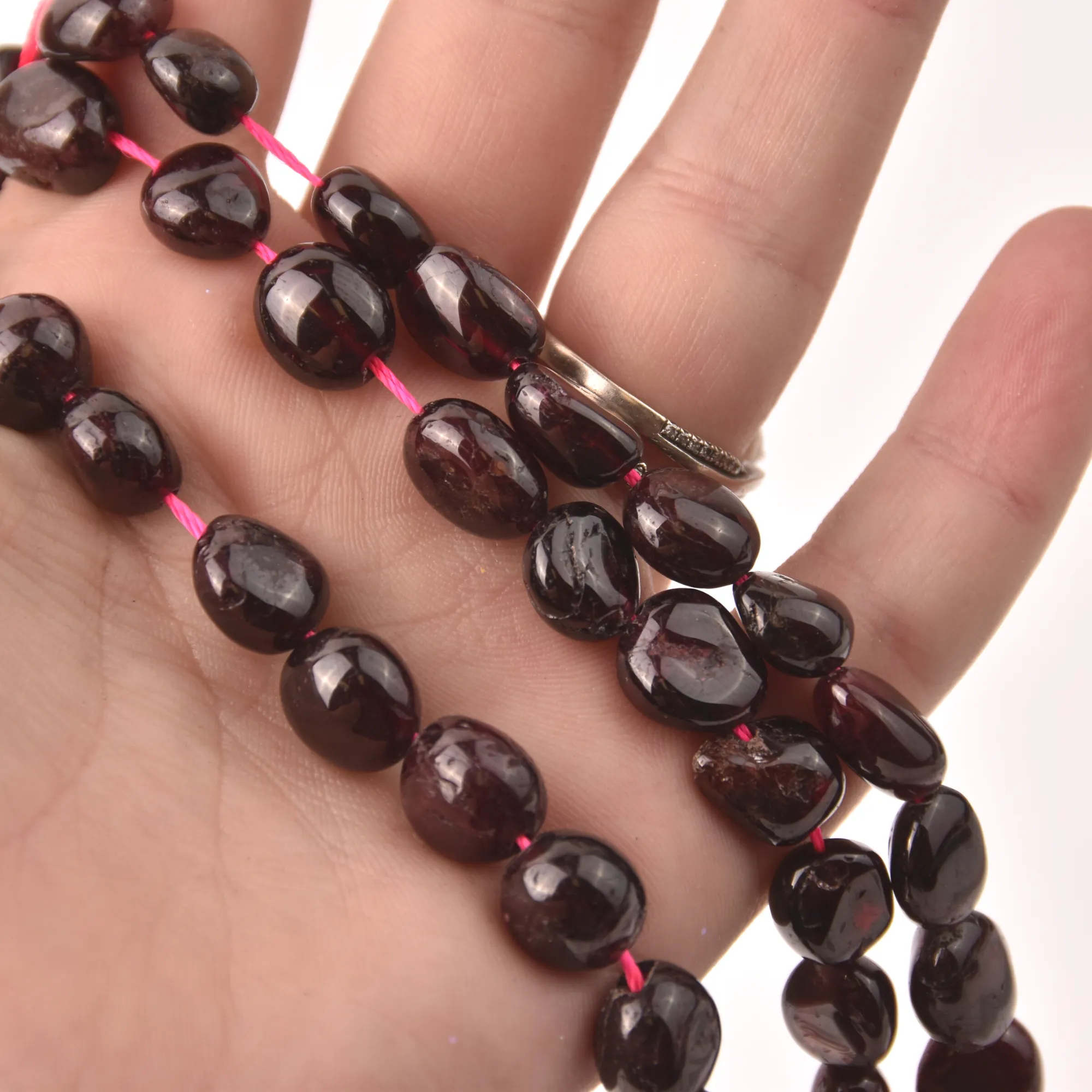 Dark Red Garnet Oval Pebble Half Strand, 8-10mm Gemstone Beads, 8 long gem0828