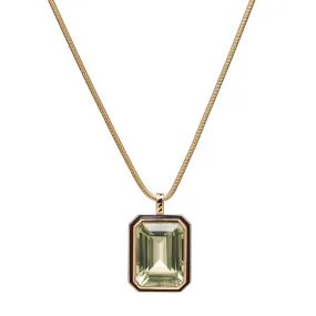 Dezso 18k Grande Emerald Cut Green Amethyst w/ Black Enameling Pendant