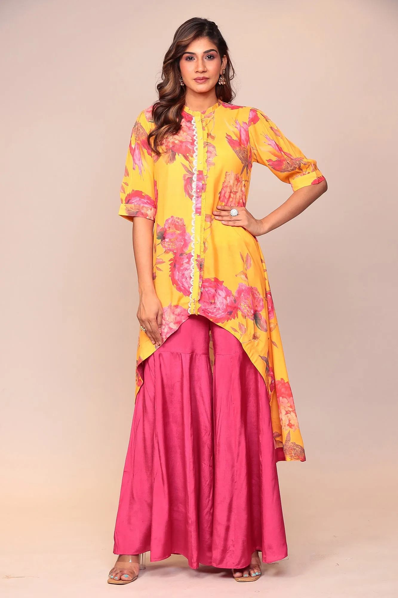 Digital Print Georgette Kurta with Pearl, Sequins work.