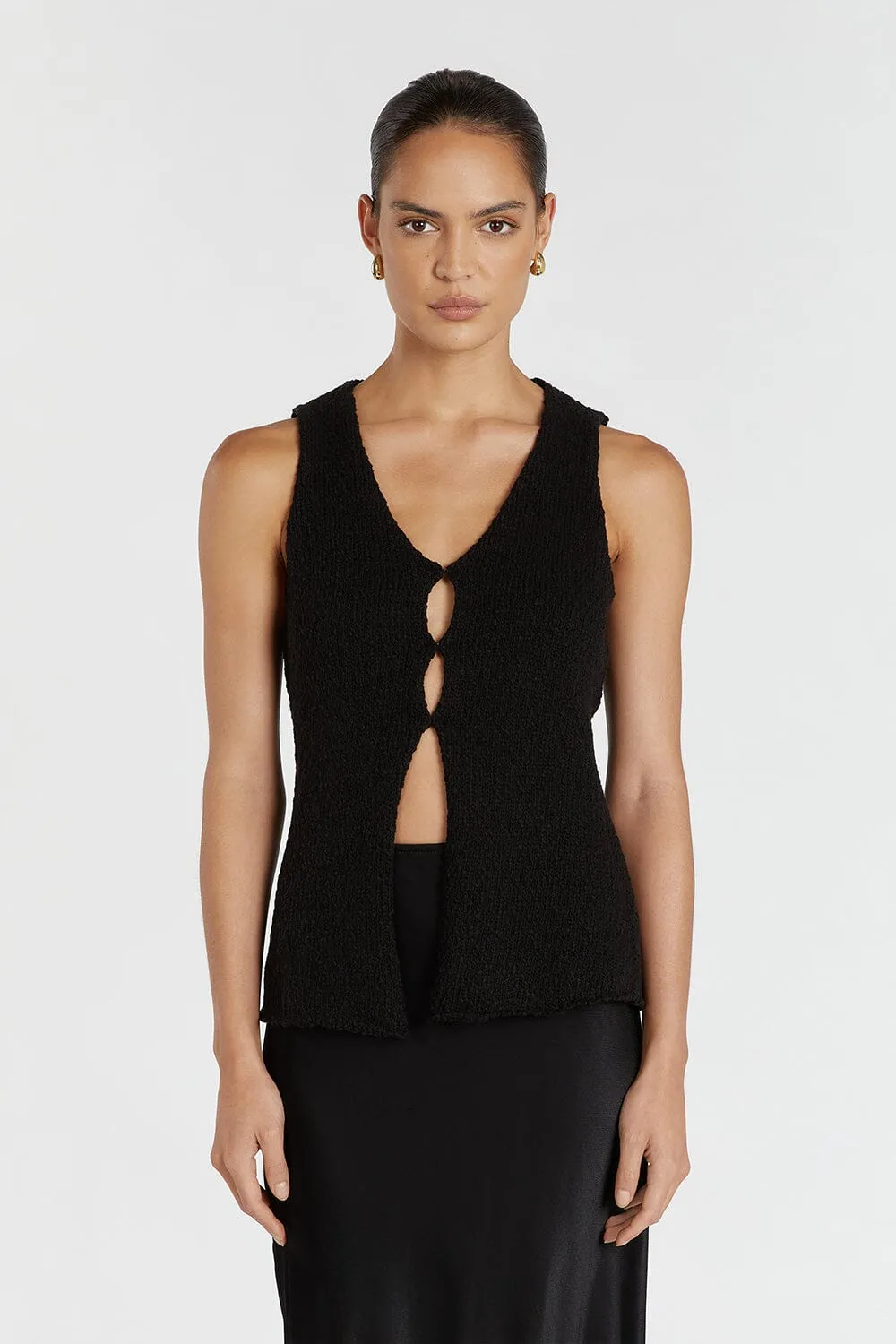 DION BLACK BOUCLE KNIT VEST