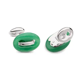 Double Marine Link Jade Sterling Silver Cufflinks