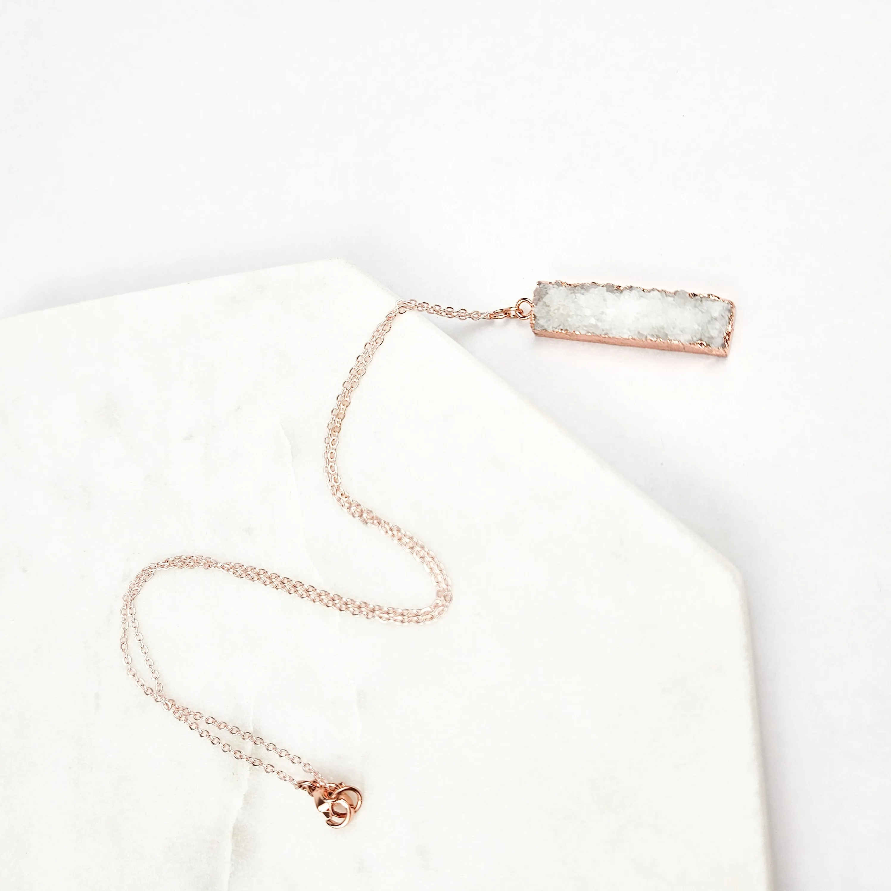 Druzy Quartz Bar Rose Gold Necklace