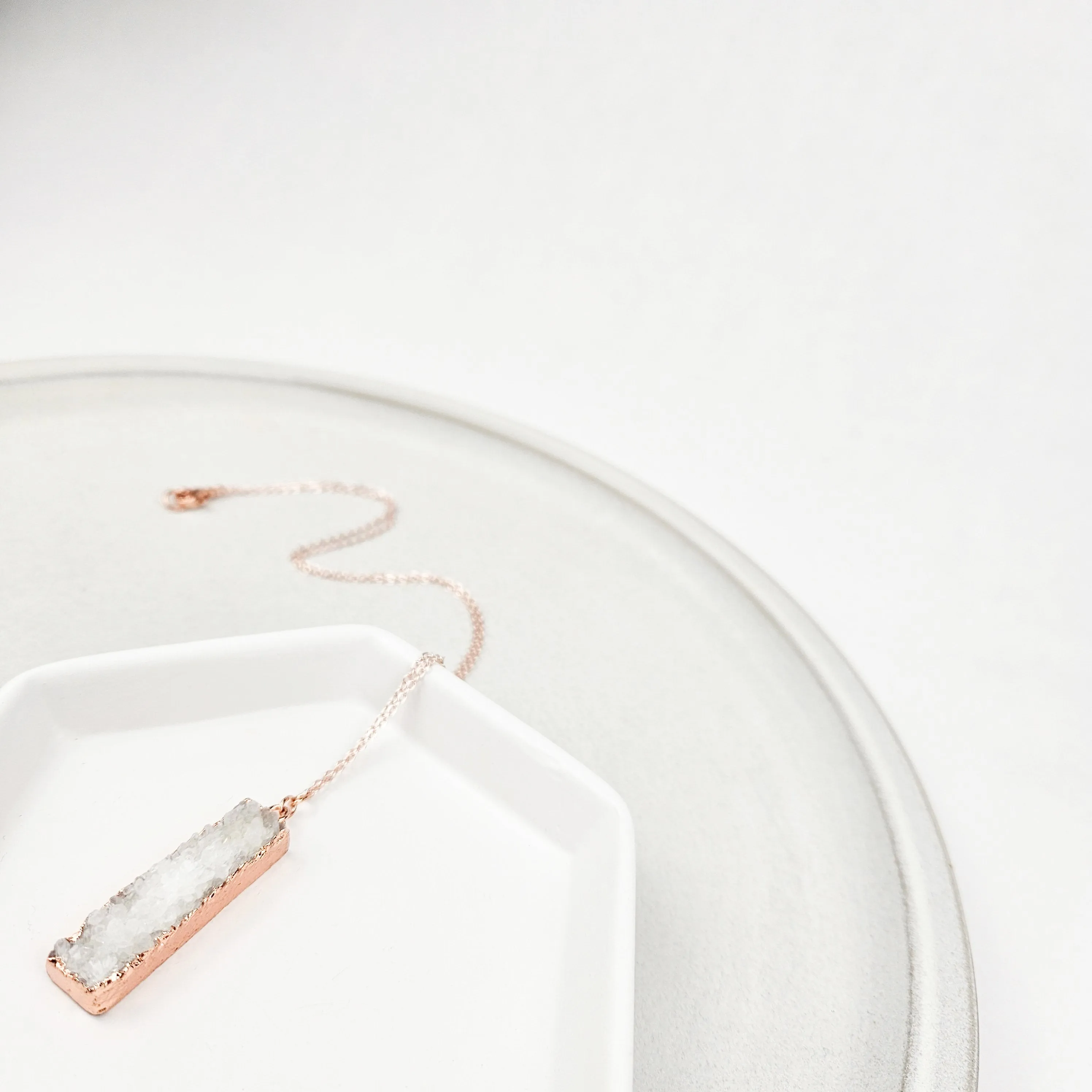 Druzy Quartz Bar Rose Gold Necklace