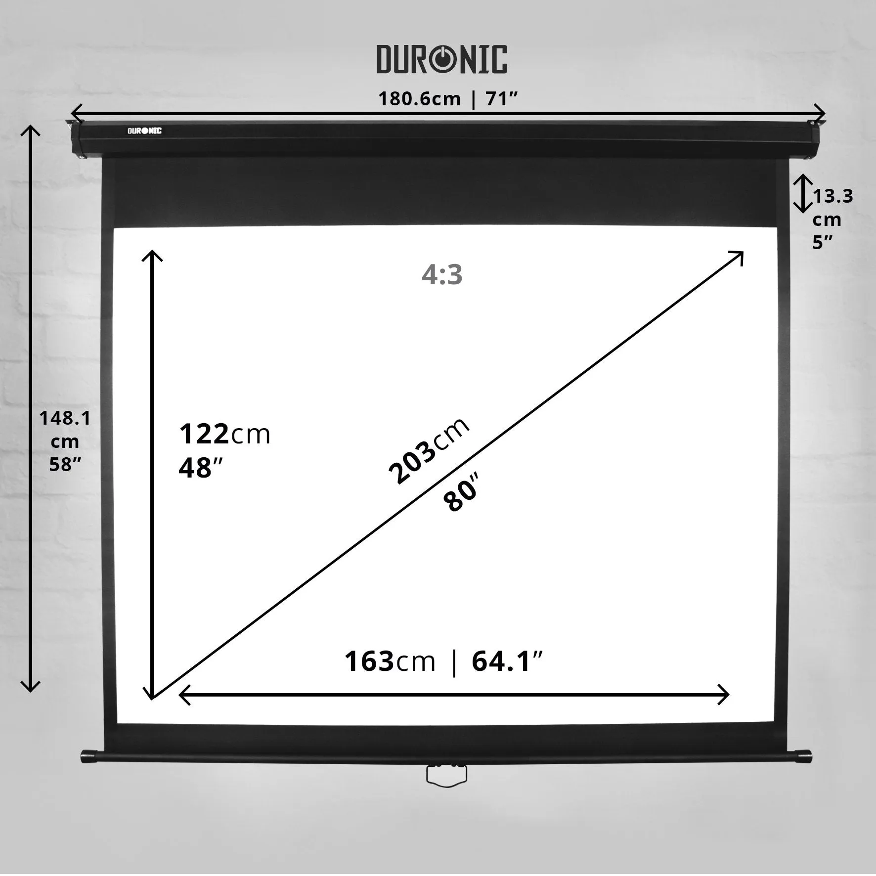 Duronic Projector Screen MPS80/43 Manual Projection Screens 80” Pull Down Movie Screen 4:3 Ratio Ideal for Home Theatre Office Classroom Presentations