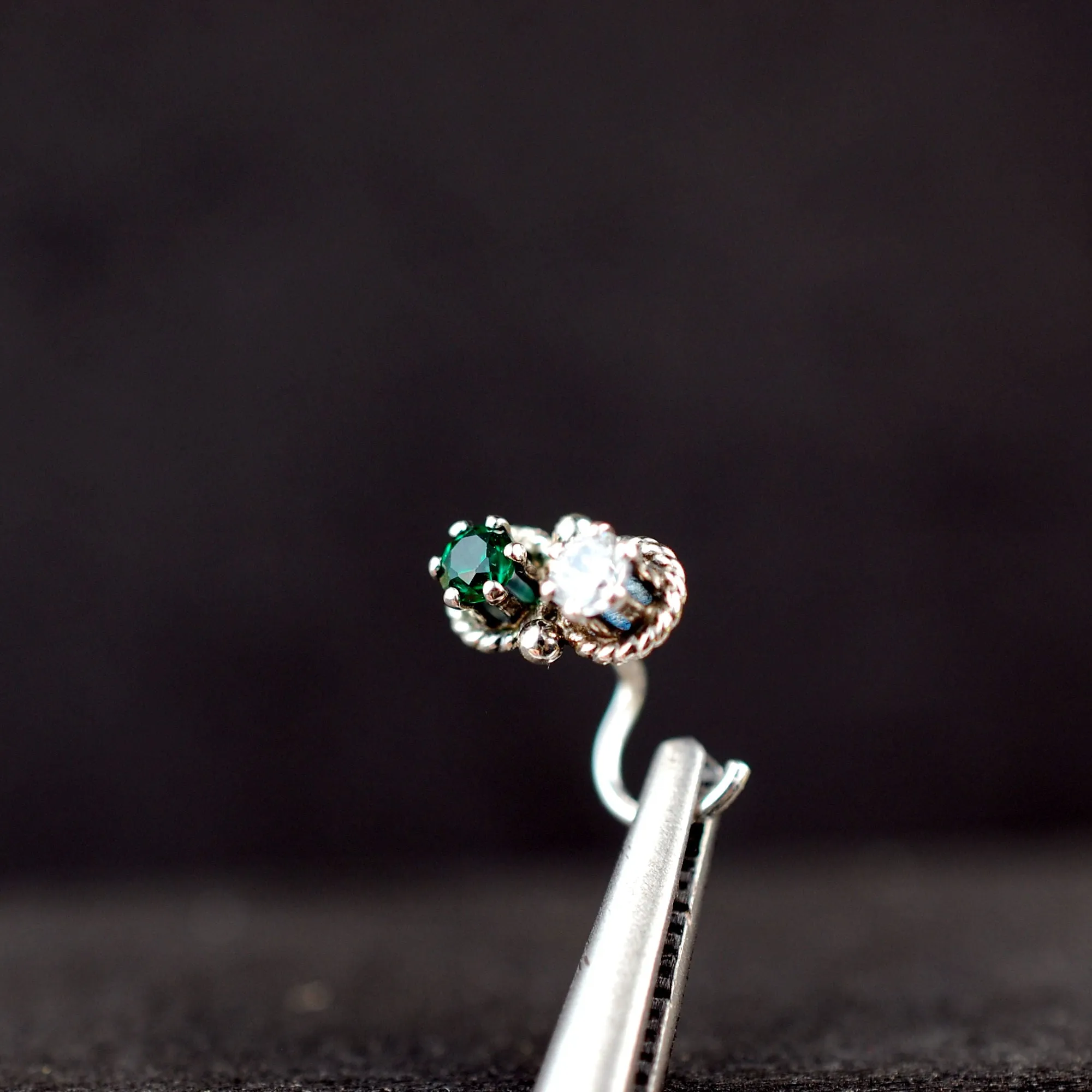 Emerald and Diamond Style Double Bling Nose Stud