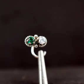 Emerald and Diamond Style Double Bling Nose Stud